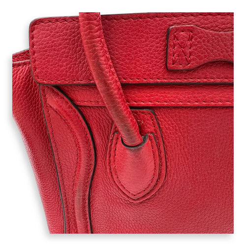 Celine Luggage Top Handle Bag Red in Calfskin, Gold hardware_15