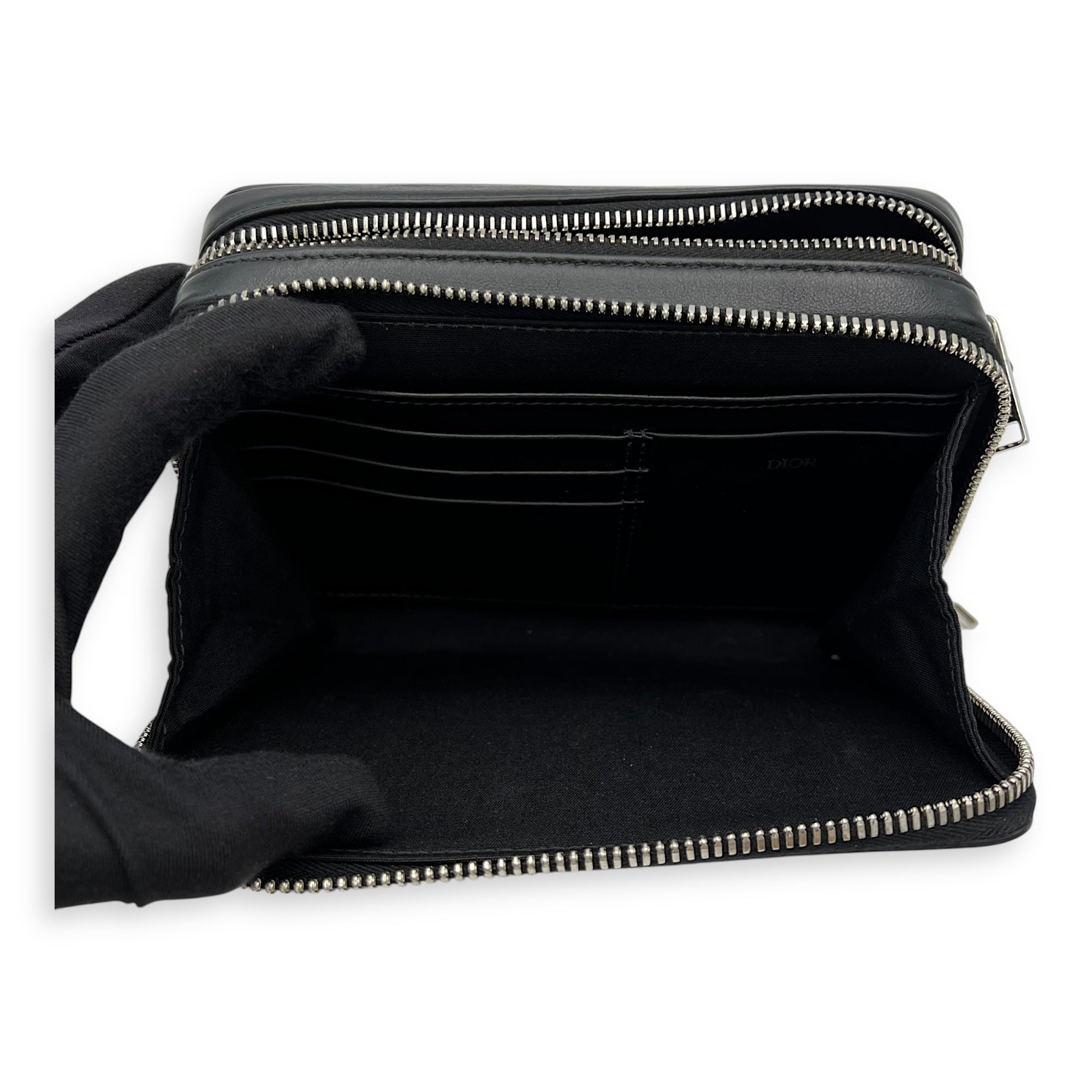 Christian Dior Oblique Crossbody Bag Small Black in Calfskin, Silver hardware_7