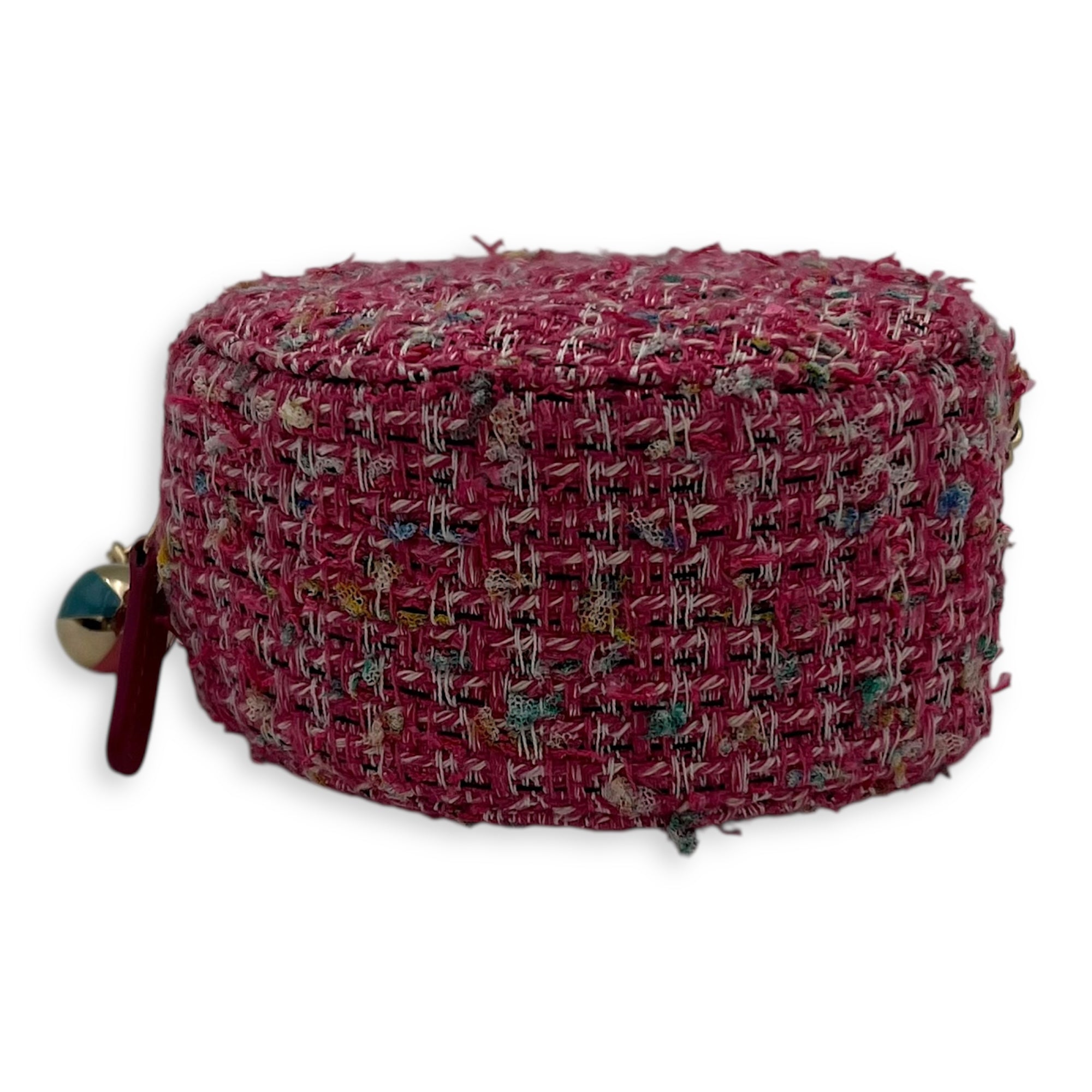 Chanel Round CC Pink Crossbody Bag in Tweed, Gold hardware_5
