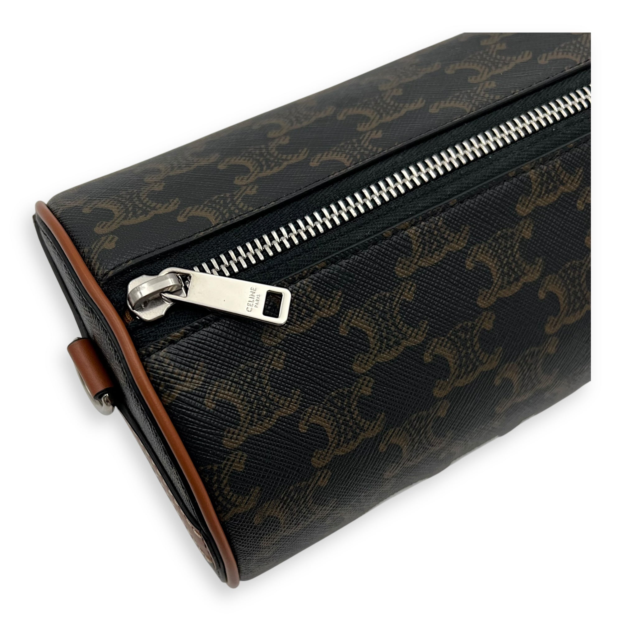 Celine Triomphe Cylinder Brown Crossbody Bag in Coated Canvas, Silver hardware_7