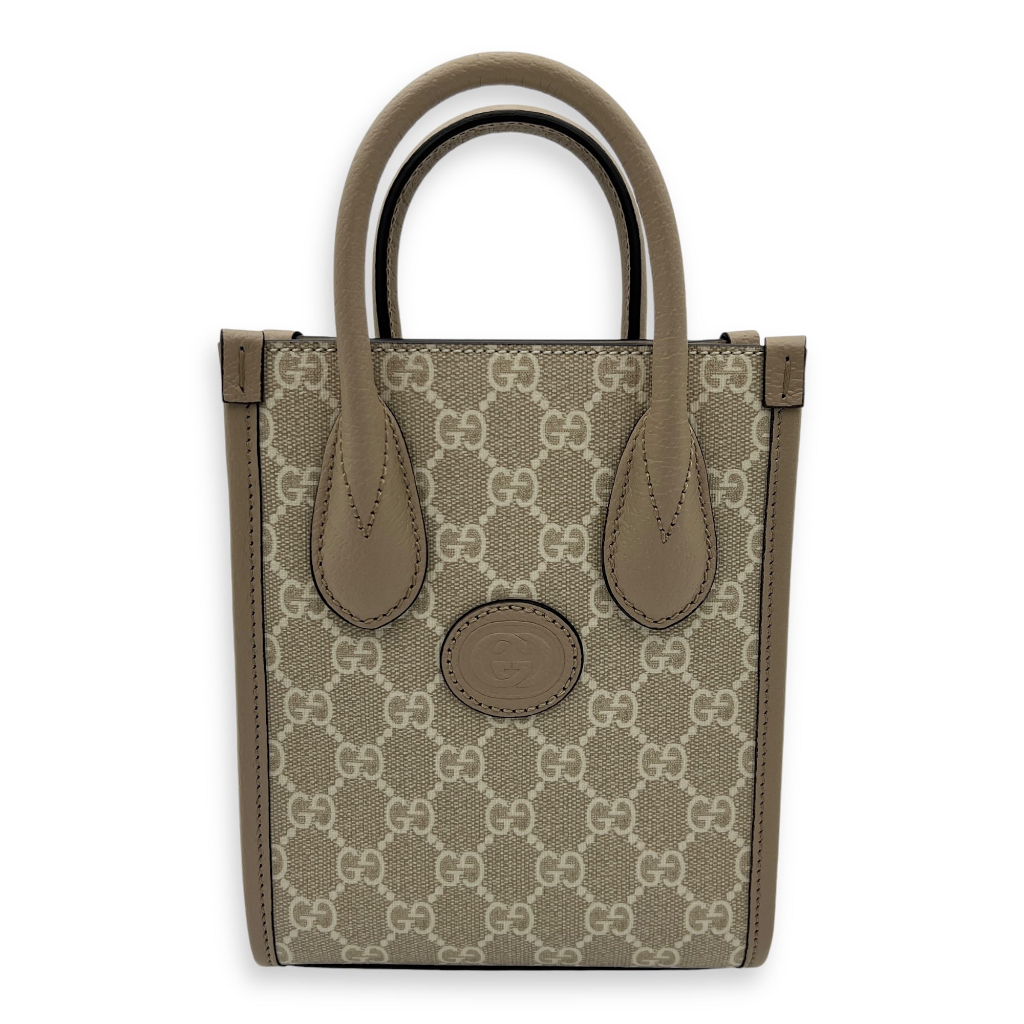 Gucci Interlocking G Tote Bag Mini Beige in Coated Canvas, Brushed 