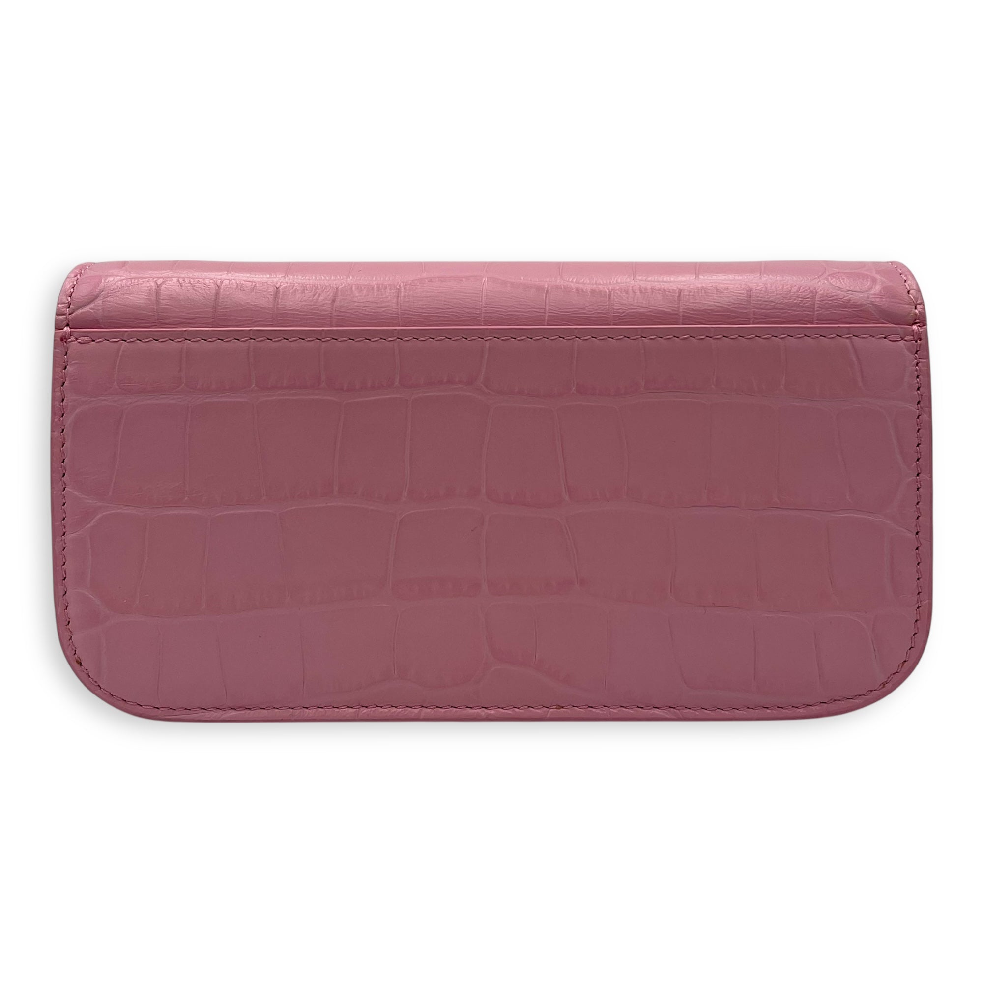 Balenciaga Gossip Wallet On Chain Pink in Crocodile Embossed Calfskin, Silver hardware_2