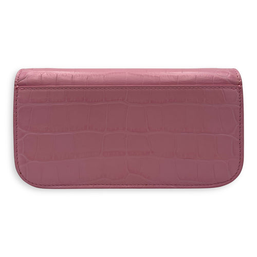 Balenciaga Gossip Wallet On Chain Pink in Crocodile Embossed Calfskin, Silver hardware_2