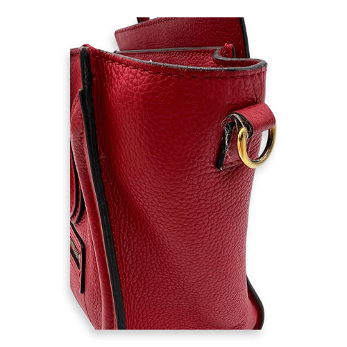Celine Luggage Top Handle Bag Red in Calfskin, Gold hardware_14