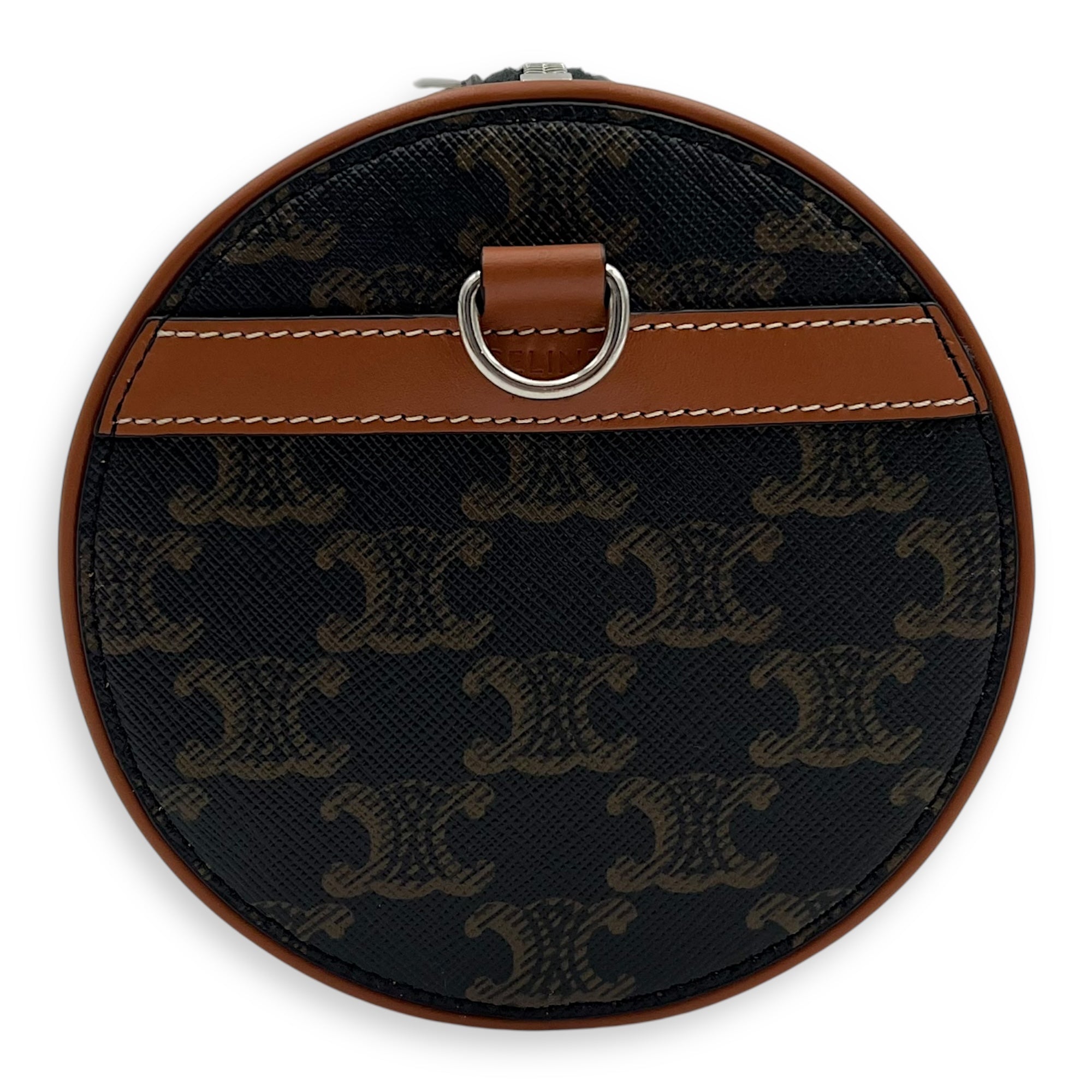 Celine Triomphe Cylinder Brown Crossbody Bag in Coated Canvas, Silver hardware_4