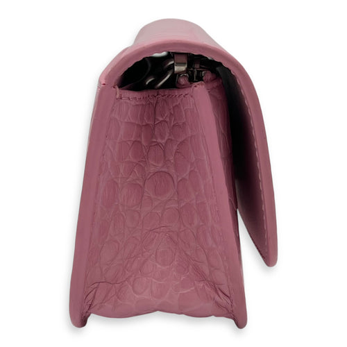 Balenciaga Gossip Wallet On Chain Pink in Crocodile Embossed Calfskin, Silver hardware_4