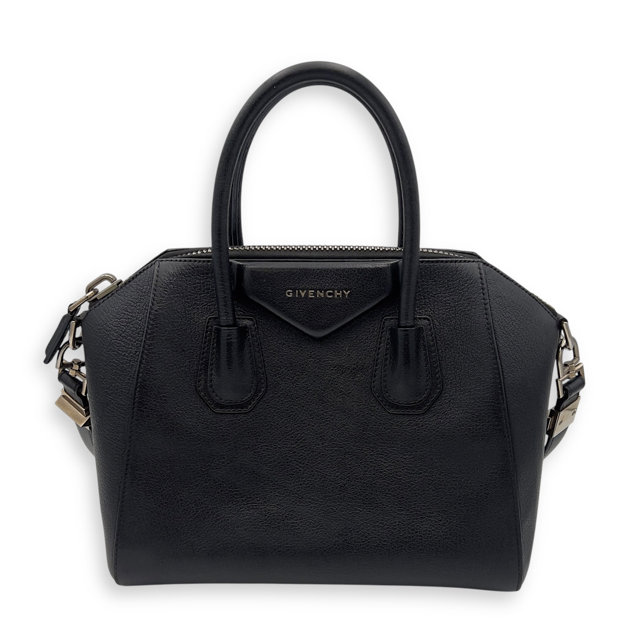 Givenchy Antigona Black Top Handle Bag in Goat Leather, Silver hardware_1