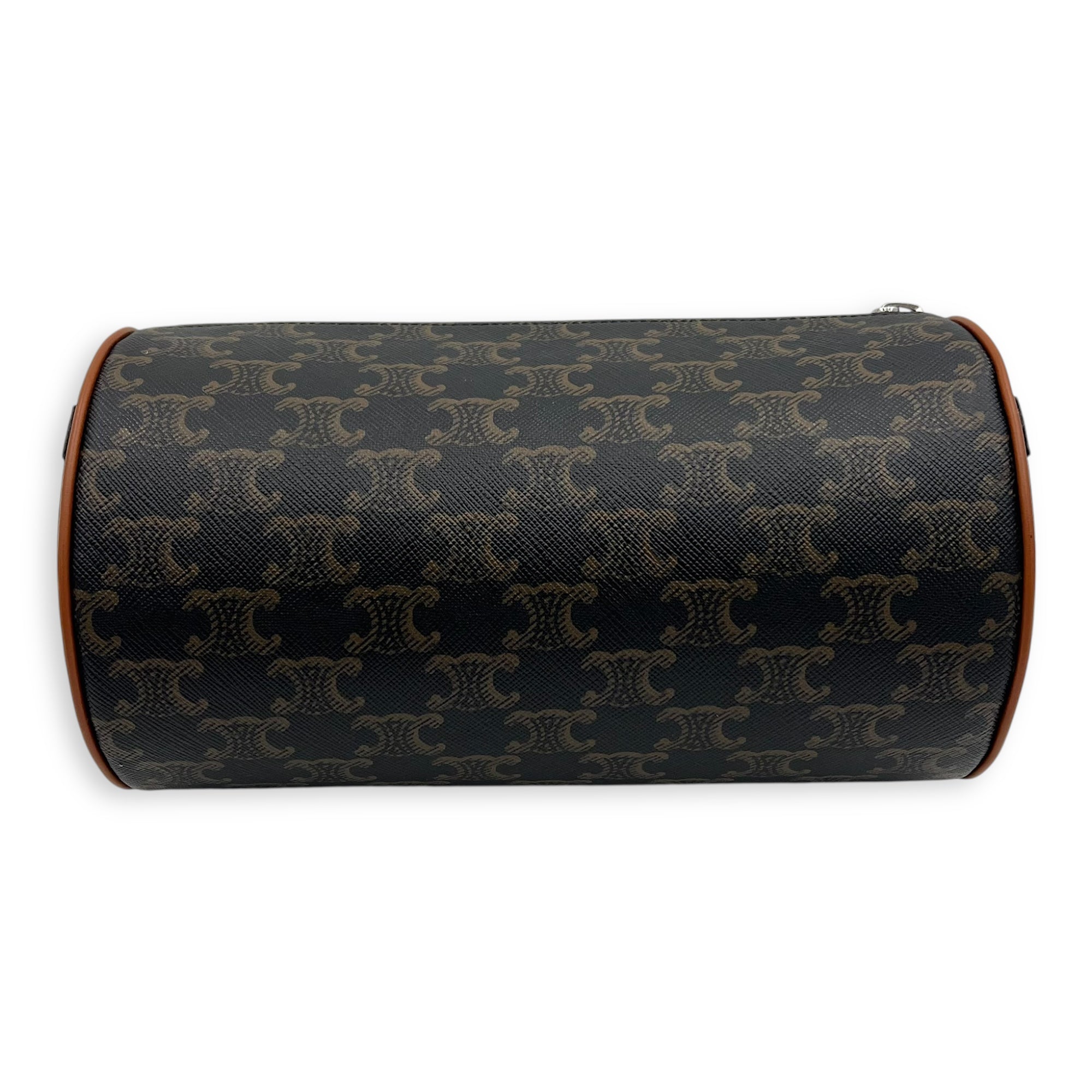 Celine Triomphe Cylinder Brown Crossbody Bag in Coated Canvas, Silver hardware_2