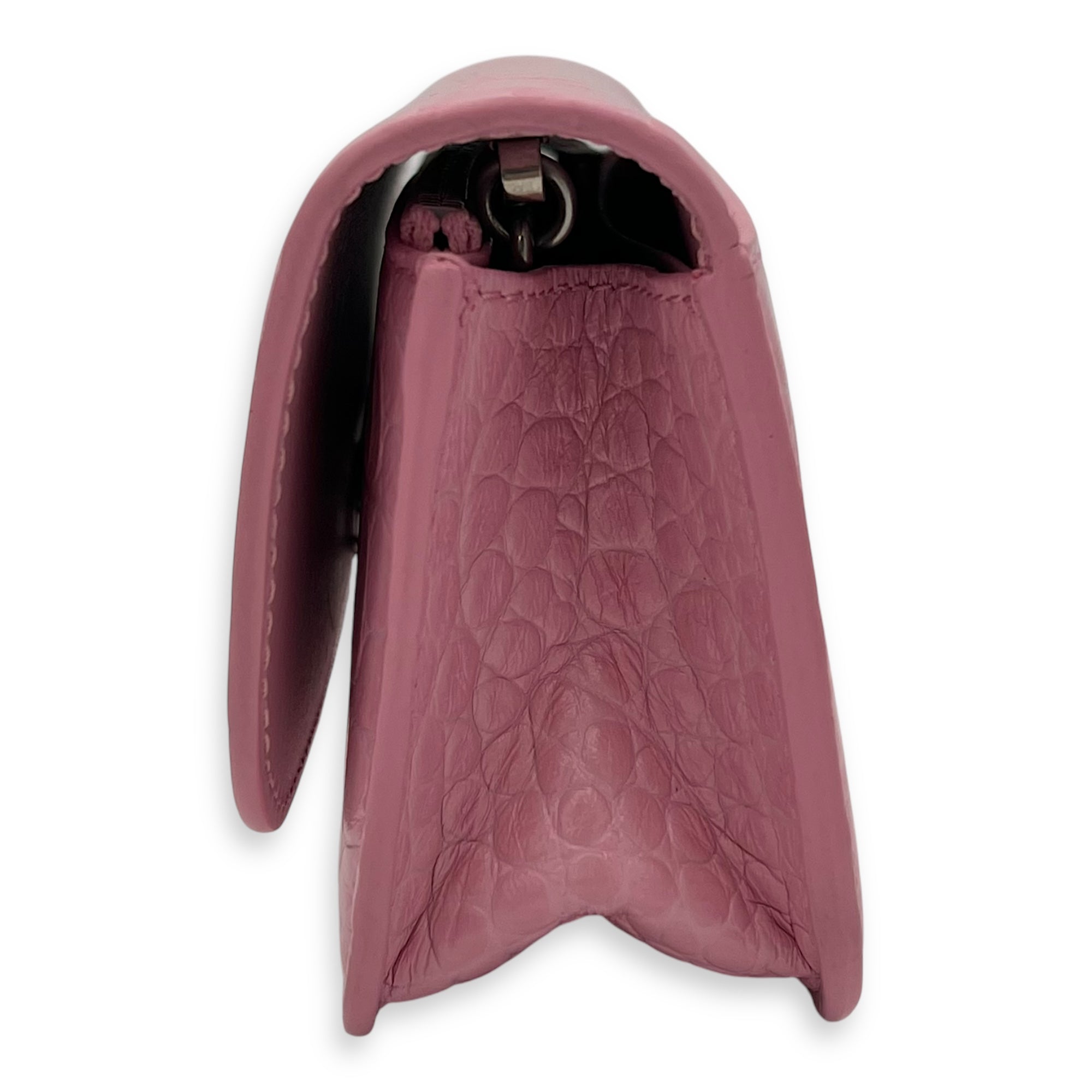 Balenciaga Gossip Wallet On Chain Pink in Crocodile Embossed Calfskin, Silver hardware_3