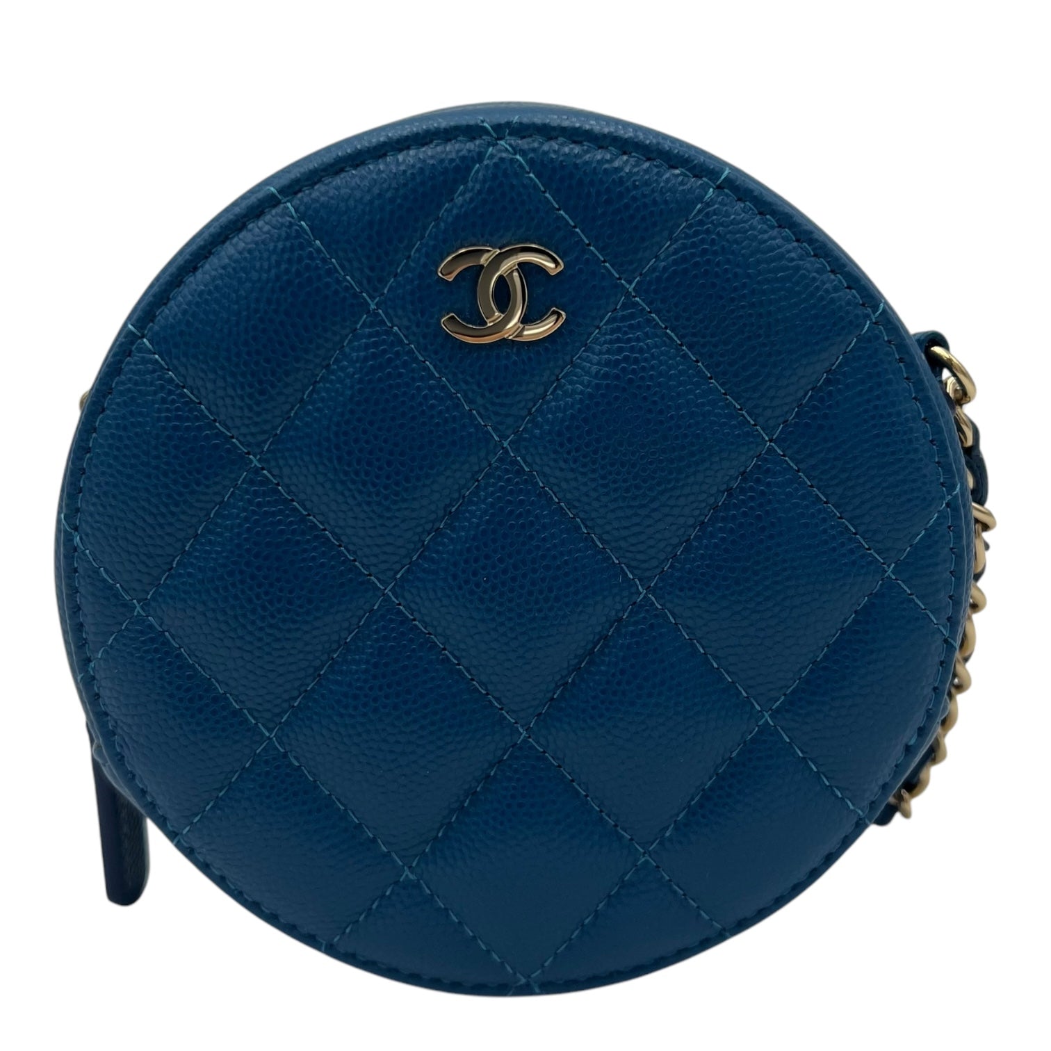 Chanel Round CC Crossbody Bag Blue in Caviar Leather, Gold