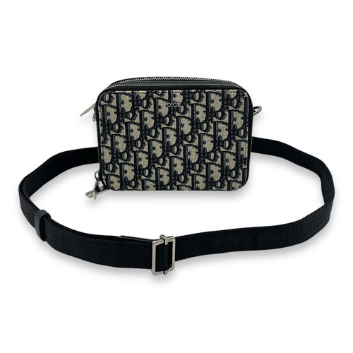 Christian Dior Zipped Pouch Oblique Blue Crossbody Bag in Jacquard, Gold hardware_1