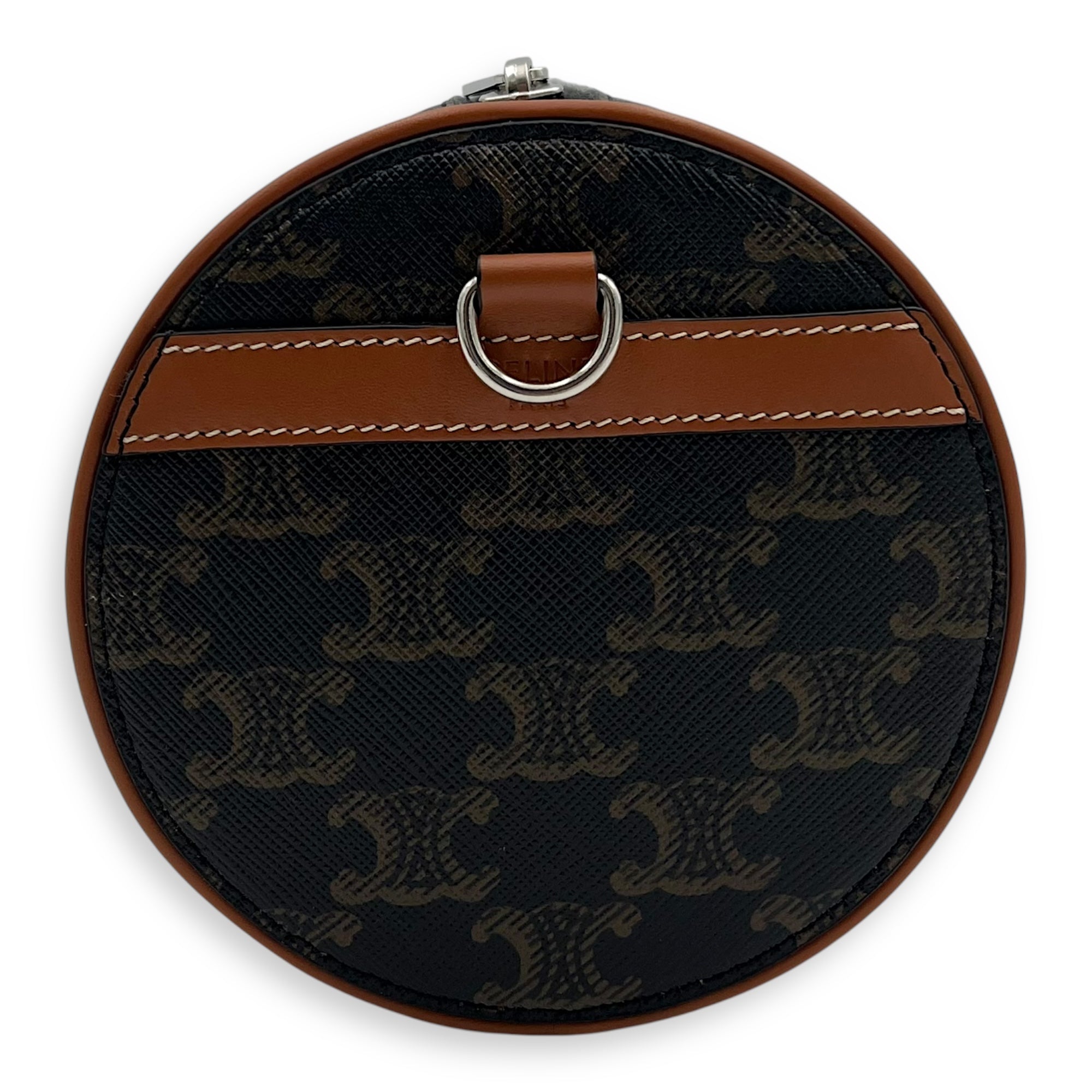 Celine Triomphe Cylinder Brown Crossbody Bag in Coated Canvas, Silver hardware_3