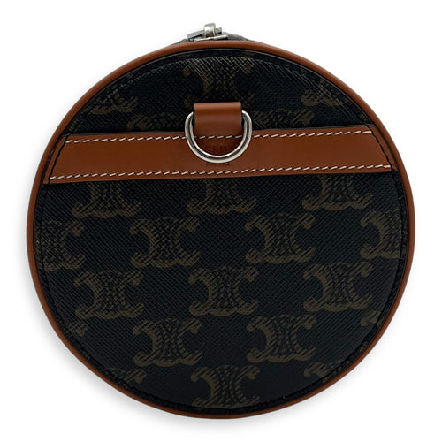 Celine Triomphe Cylinder Brown Crossbody Bag in Coated Canvas, Silver hardware_3