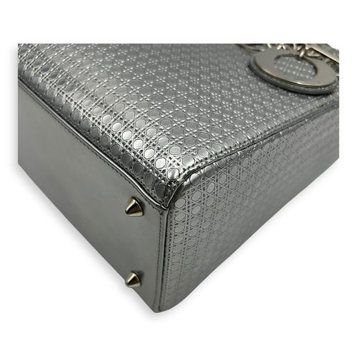 Dior Lady Dior Medium Silver Top Handle Bag in Calfskin, Silver hardware_12