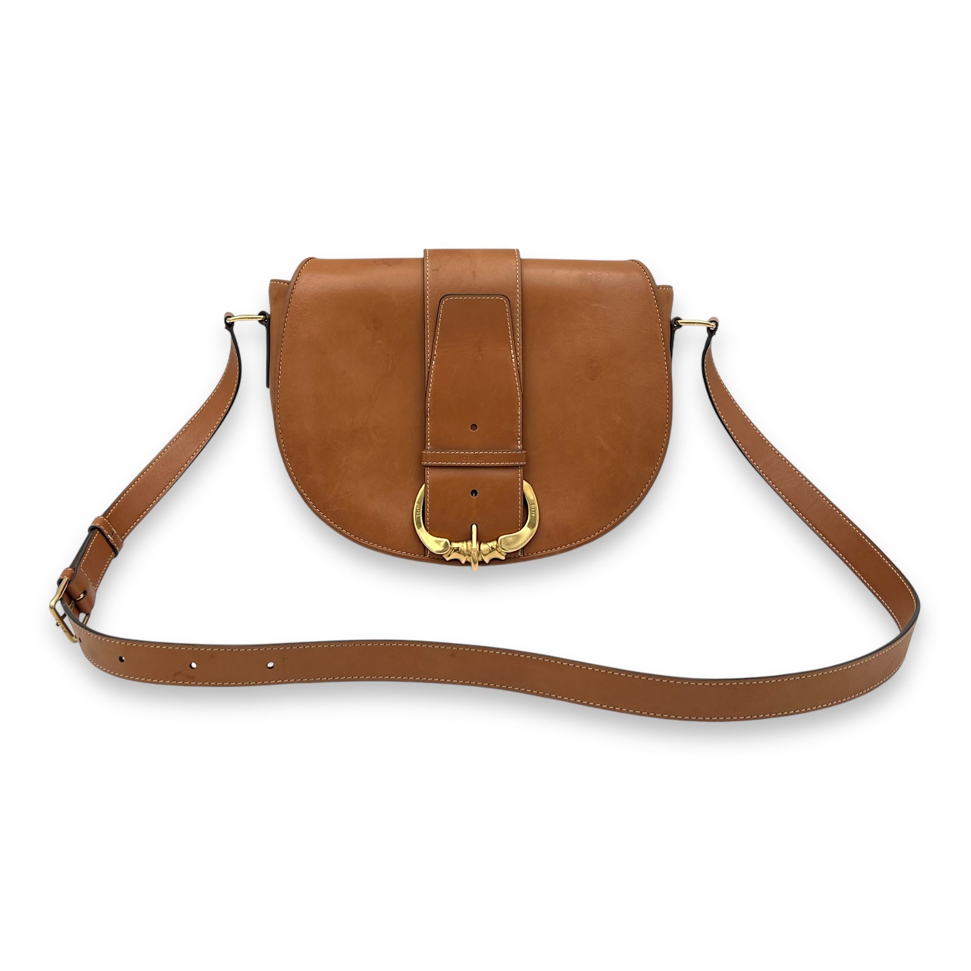 Celine Camarat Crossbody Bag Brown in Calfskin, Gold hardware_9