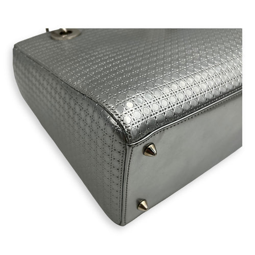 Dior Lady Dior Medium Silver Top Handle Bag in Calfskin, Silver hardware_11