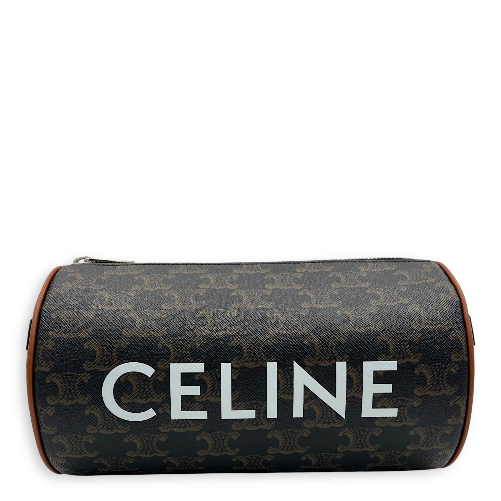 Celine Triomphe Cylinder Brown Crossbody Bag in Coated Canvas, Silver hardware_1