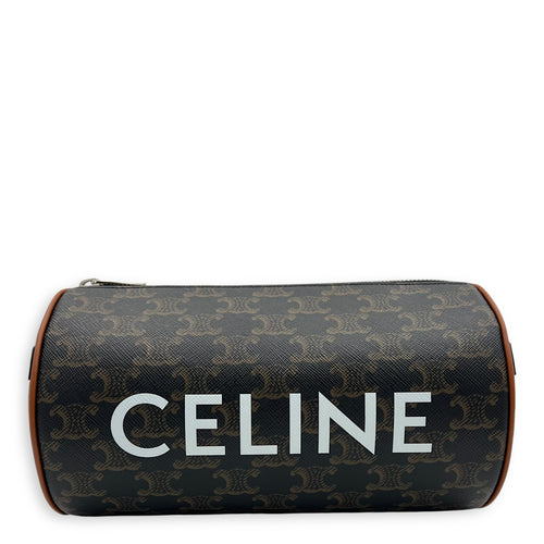 Celine Triomphe Cylinder Brown Crossbody Bag in Coated Canvas, Silver hardware_1