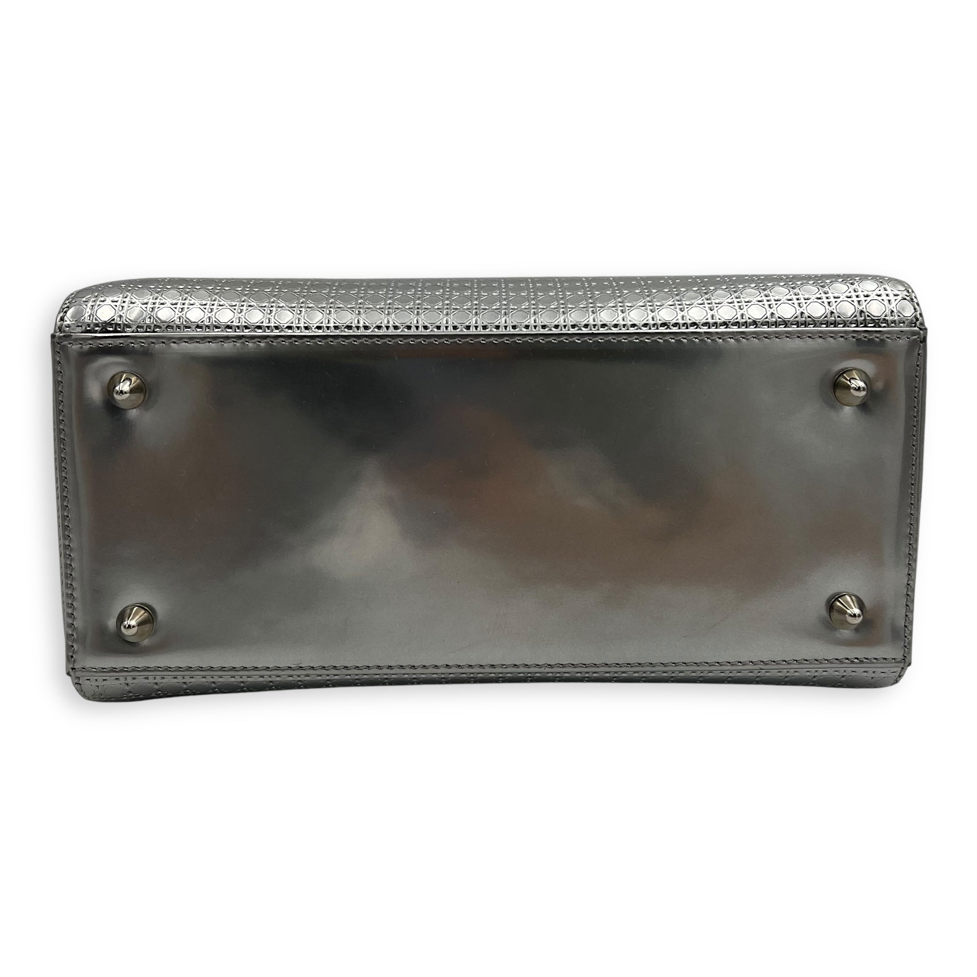 Dior Lady Dior Medium Silver Top Handle Bag in Calfskin, Silver hardware_5