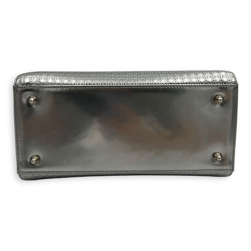 Dior Lady Dior Medium Silver Top Handle Bag in Calfskin, Silver hardware_5