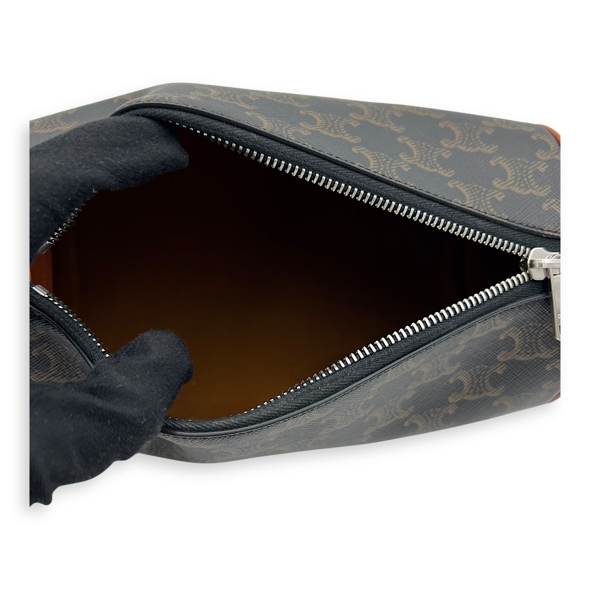 Celine Triomphe Cylinder Brown Crossbody Bag in Coated Canvas, Silver hardware_6