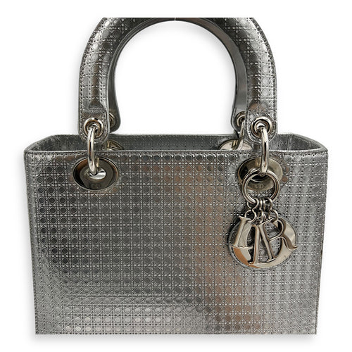 Dior Lady Dior Medium Silver Top Handle Bag in Calfskin, Silver hardware_7