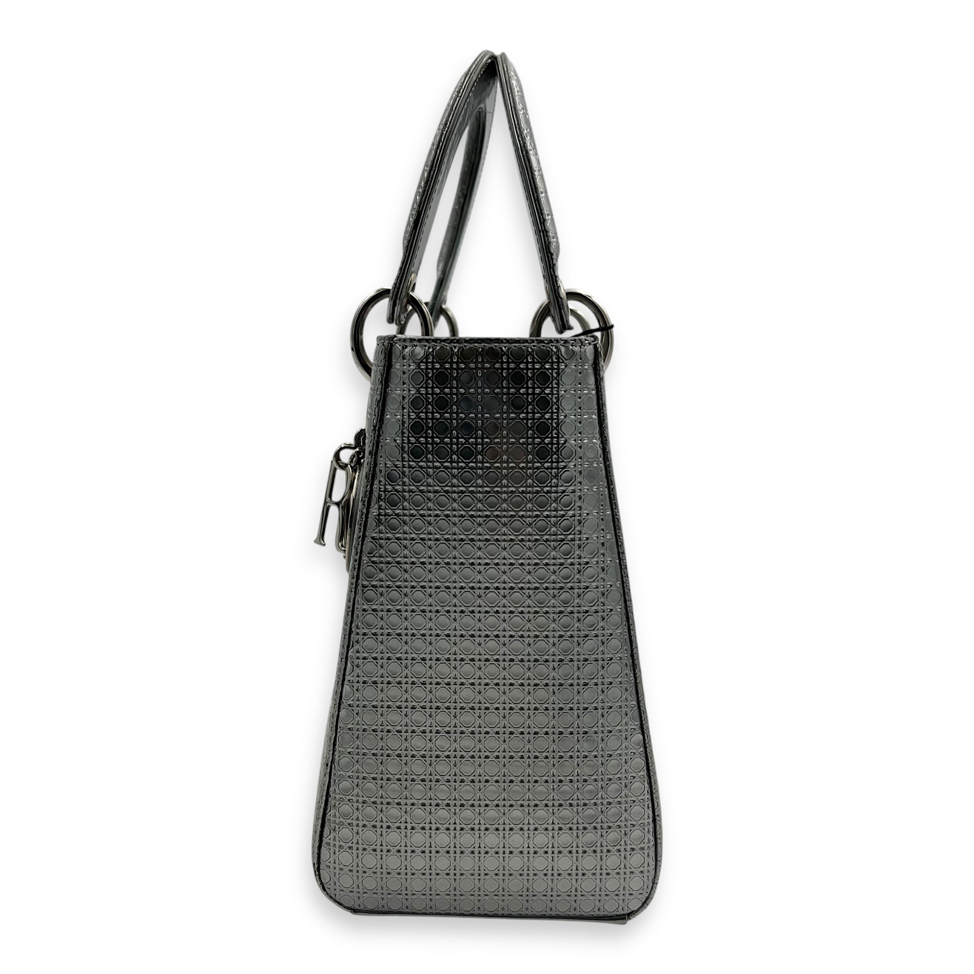 Dior Lady Dior Medium Silver Top Handle Bag in Calfskin, Silver hardware_4