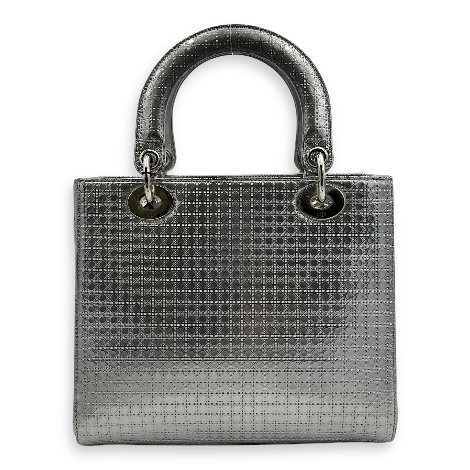 Dior Lady Dior Medium Silver Top Handle Bag in Calfskin, Silver hardware_2