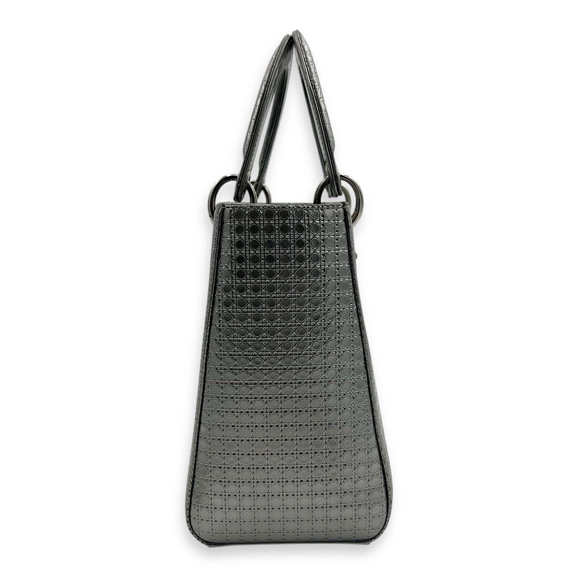Dior Lady Dior Medium Silver Top Handle Bag in Calfskin, Silver hardware_3