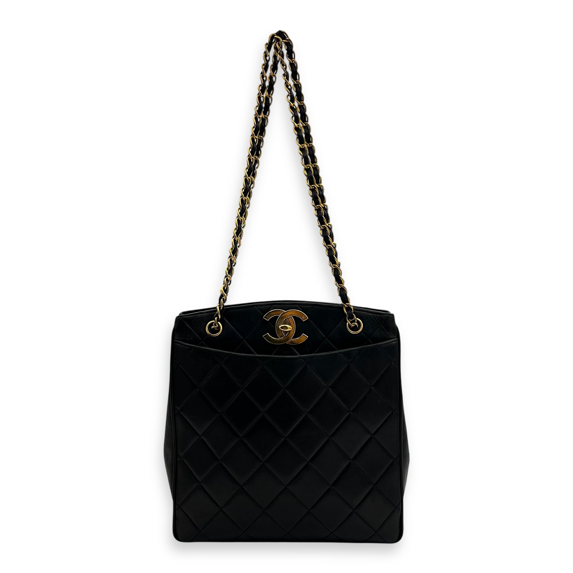 Chanel Vintage Big CC Tote Bag Black in Lambskin, Gold hardware