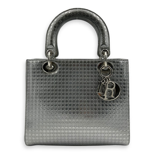 Dior Lady Dior Medium Silver Top Handle Bag in Calfskin, Silver hardware_1
