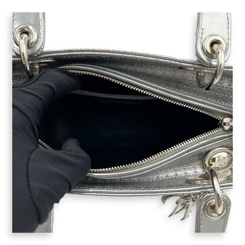 Dior Lady Dior Medium Silver Top Handle Bag in Calfskin, Silver hardware_6