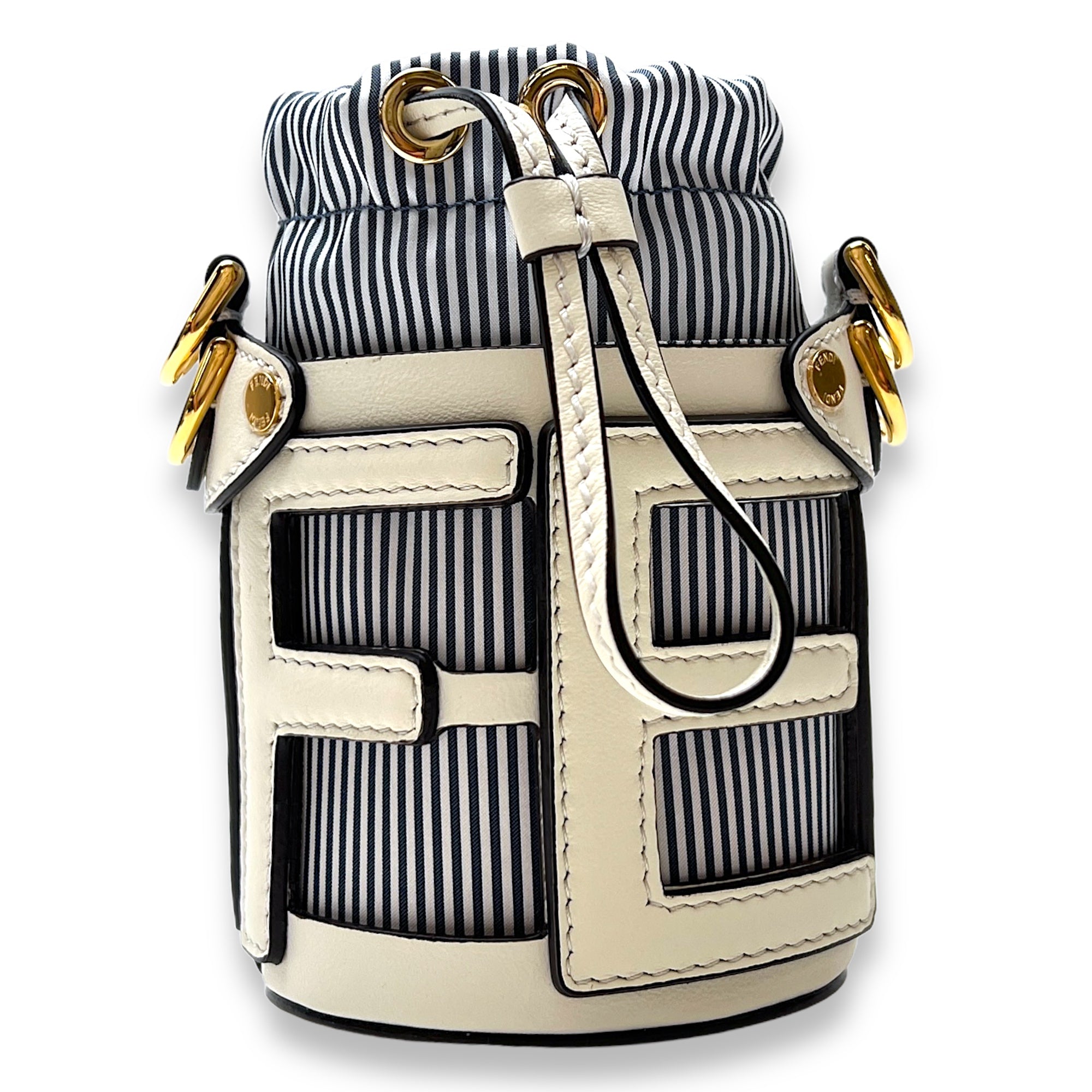 Fendi Step Out Nano White Bucket Bag in Calfskin Gold hardware Singapore