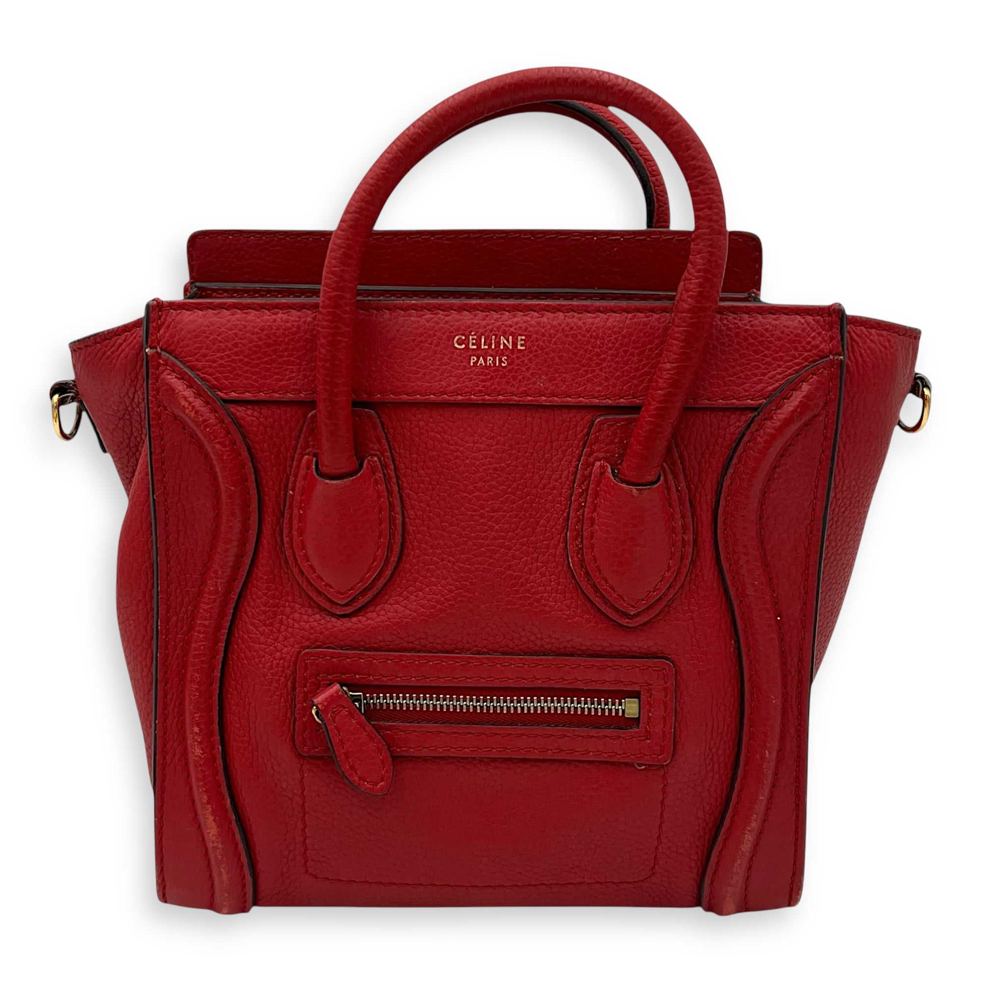 Celine Luggage Top Handle Bag Red in Calfskin, Gold hardware_1