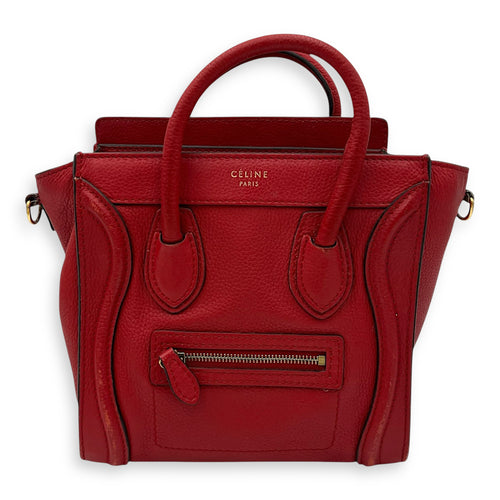Celine Luggage Top Handle Bag Red in Calfskin, Gold hardware_1