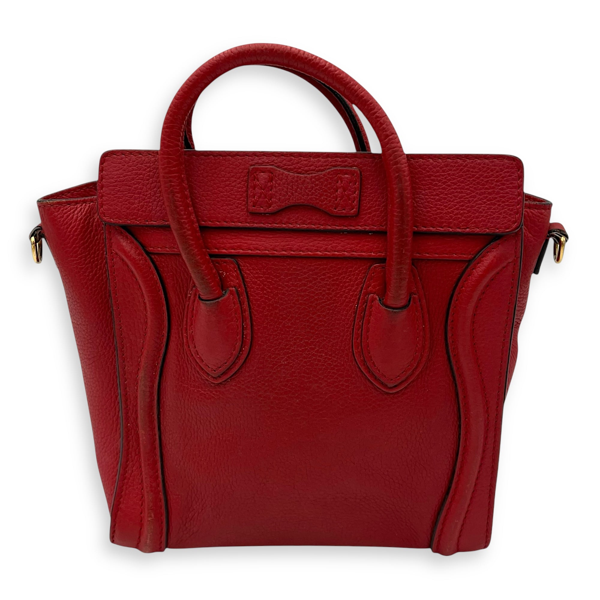 Celine Luggage Top Handle Bag Red in Calfskin, Gold hardware_2