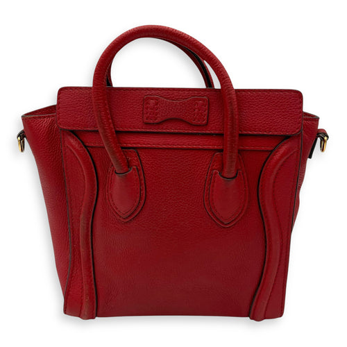 Celine Luggage Top Handle Bag Red in Calfskin, Gold hardware_2