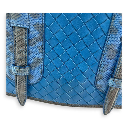 Intrecciato Blue Shoulder Bag in Lambskin and Lizard, Ruthenium hardware
