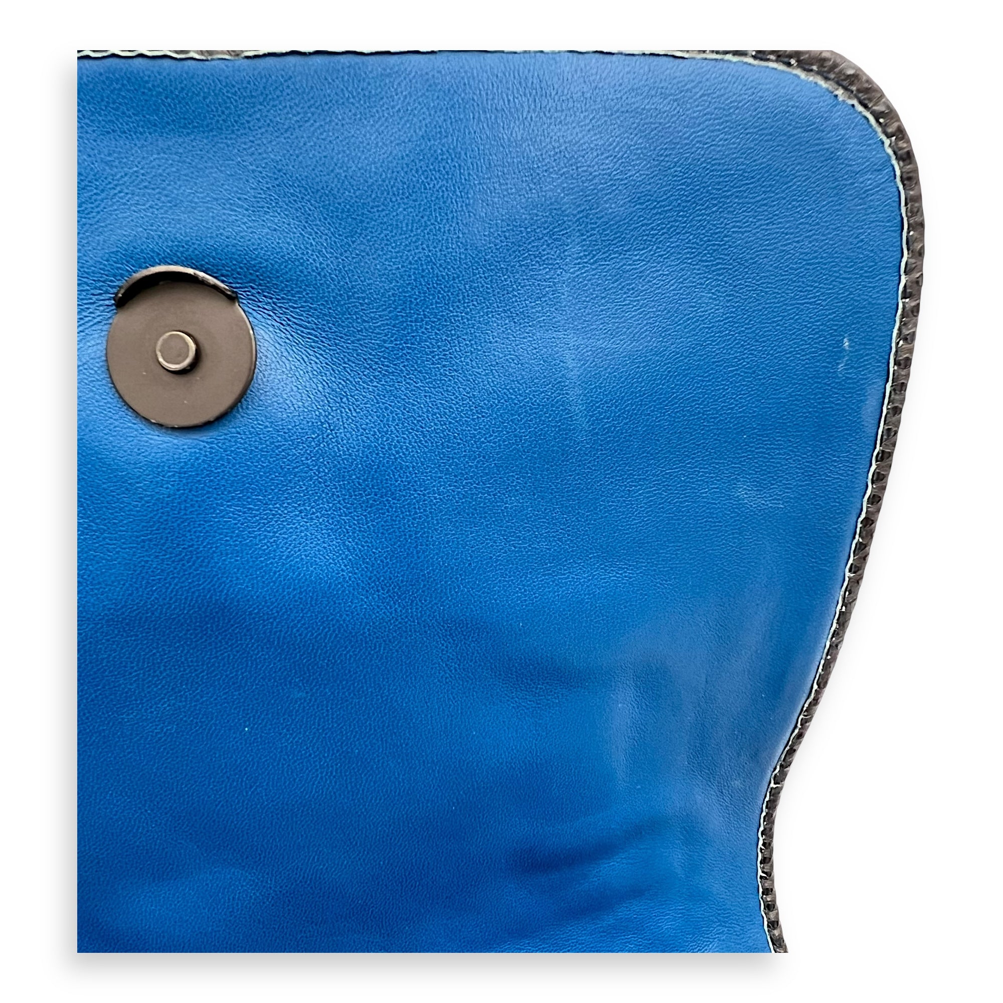 Intrecciato Blue Shoulder Bag in Lambskin and Lizard, Ruthenium hardware