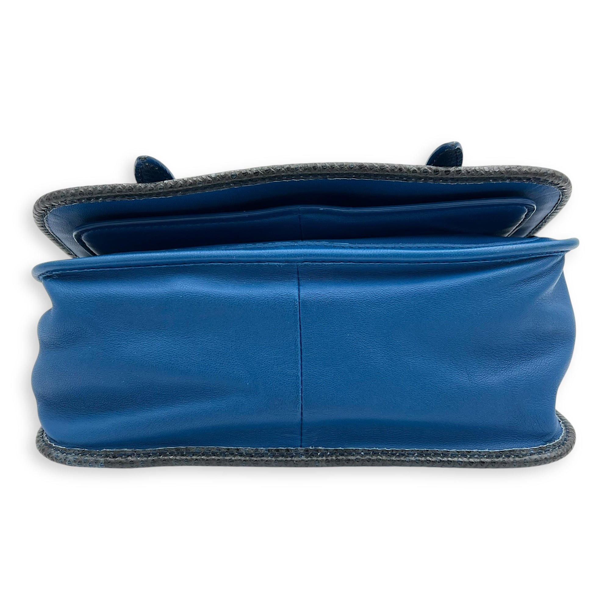 Intrecciato Blue Shoulder Bag in Lambskin and Lizard, Ruthenium hardware