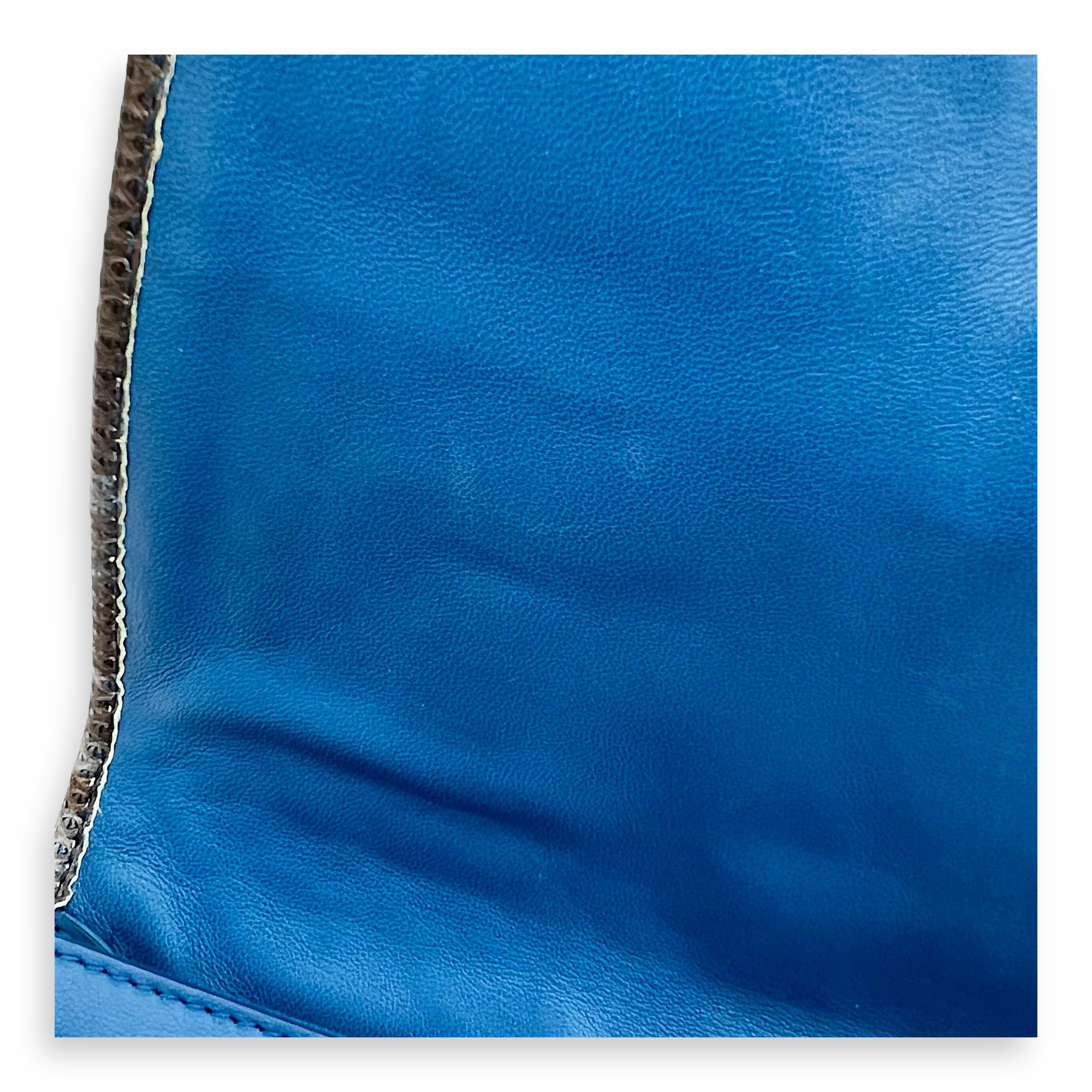 Intrecciato Blue Shoulder Bag in Lambskin and Lizard, Ruthenium hardware