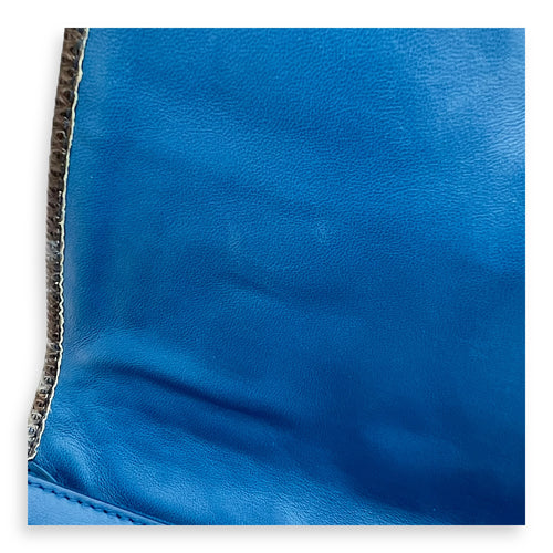 Intrecciato Blue Shoulder Bag in Lambskin and Lizard, Ruthenium hardware