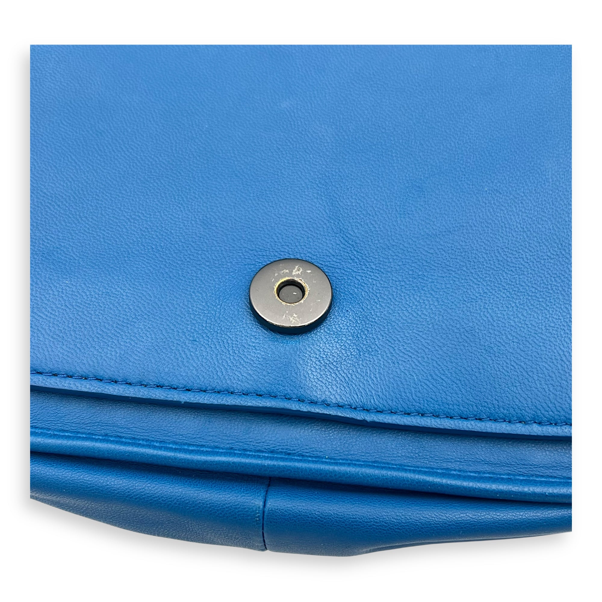 Intrecciato Blue Shoulder Bag in Lambskin and Lizard, Ruthenium hardware