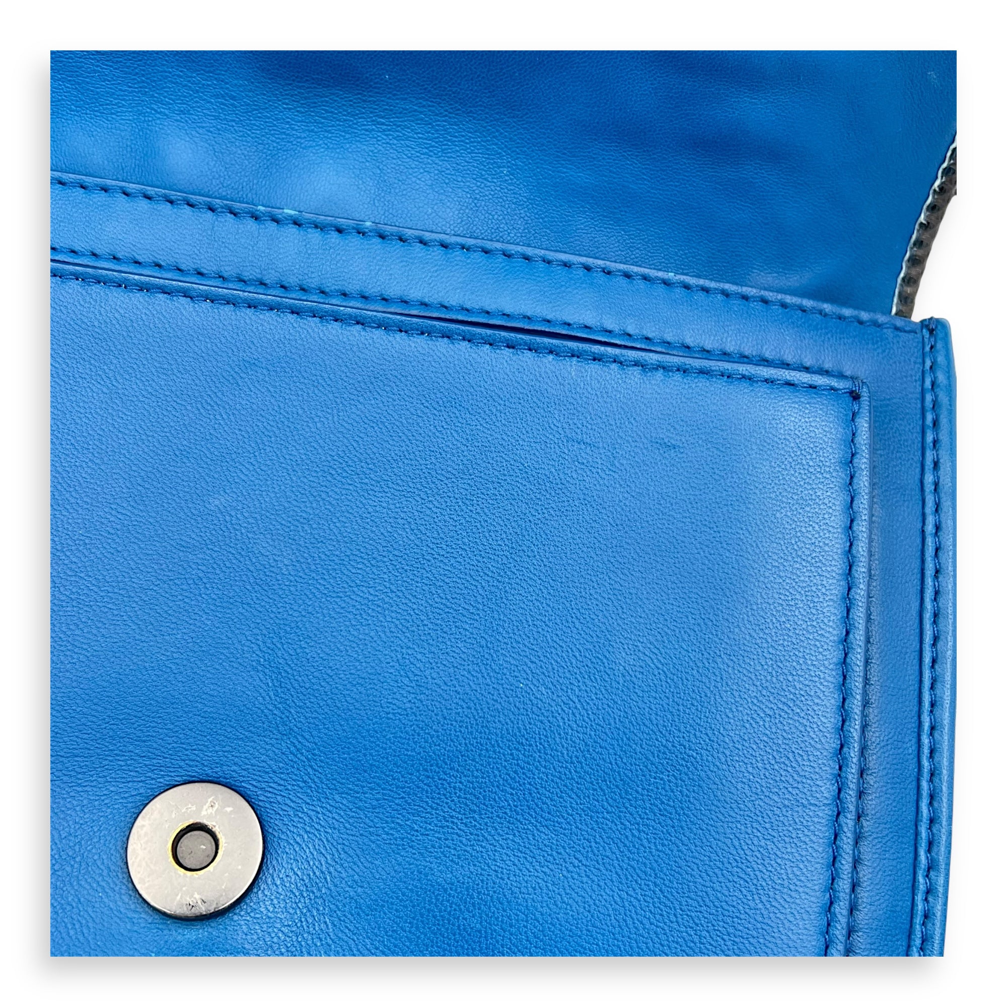 Intrecciato Blue Shoulder Bag in Lambskin and Lizard, Ruthenium hardware