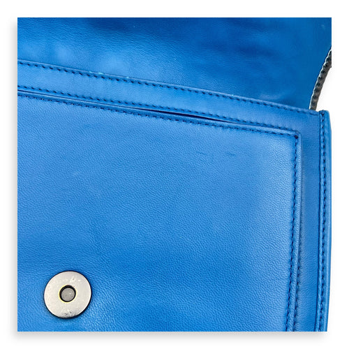 Intrecciato Blue Shoulder Bag in Lambskin and Lizard, Ruthenium hardware