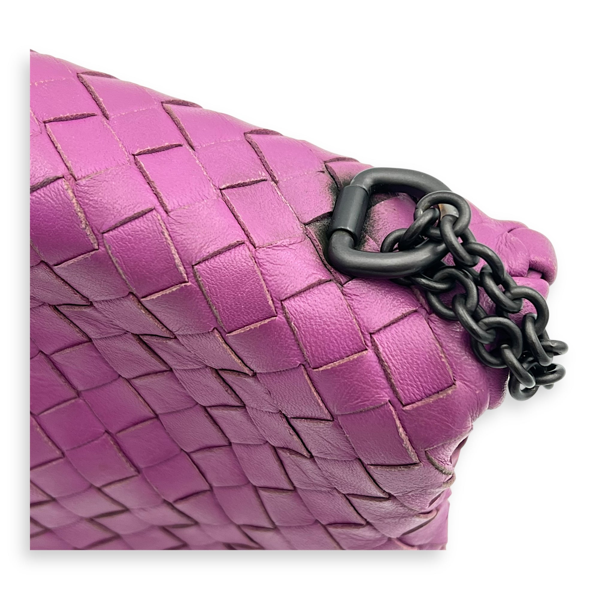 Intrecciato Shoulder Bag Purple in Lambskin, Ruthenium hardware