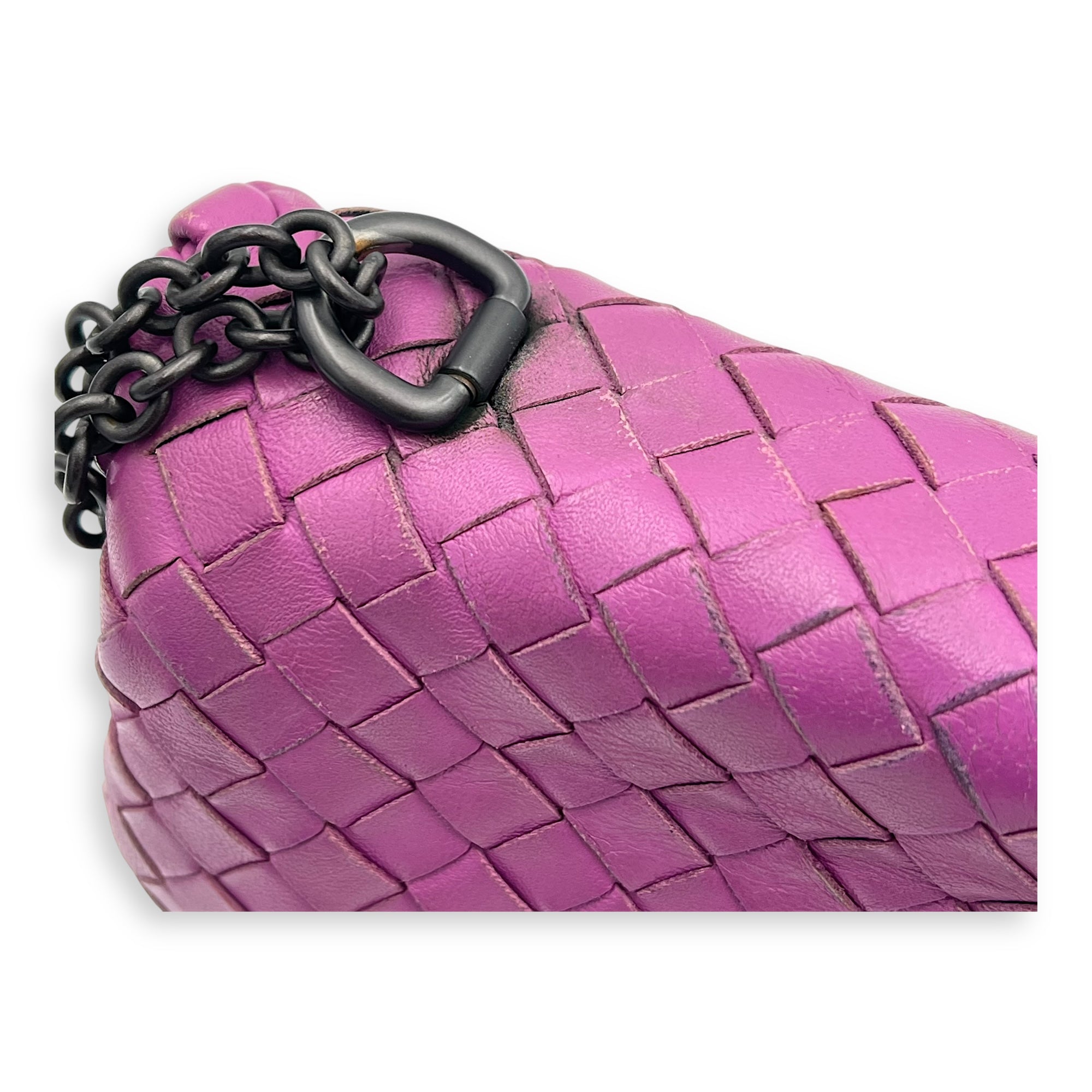 Intrecciato Shoulder Bag Purple in Lambskin, Ruthenium hardware
