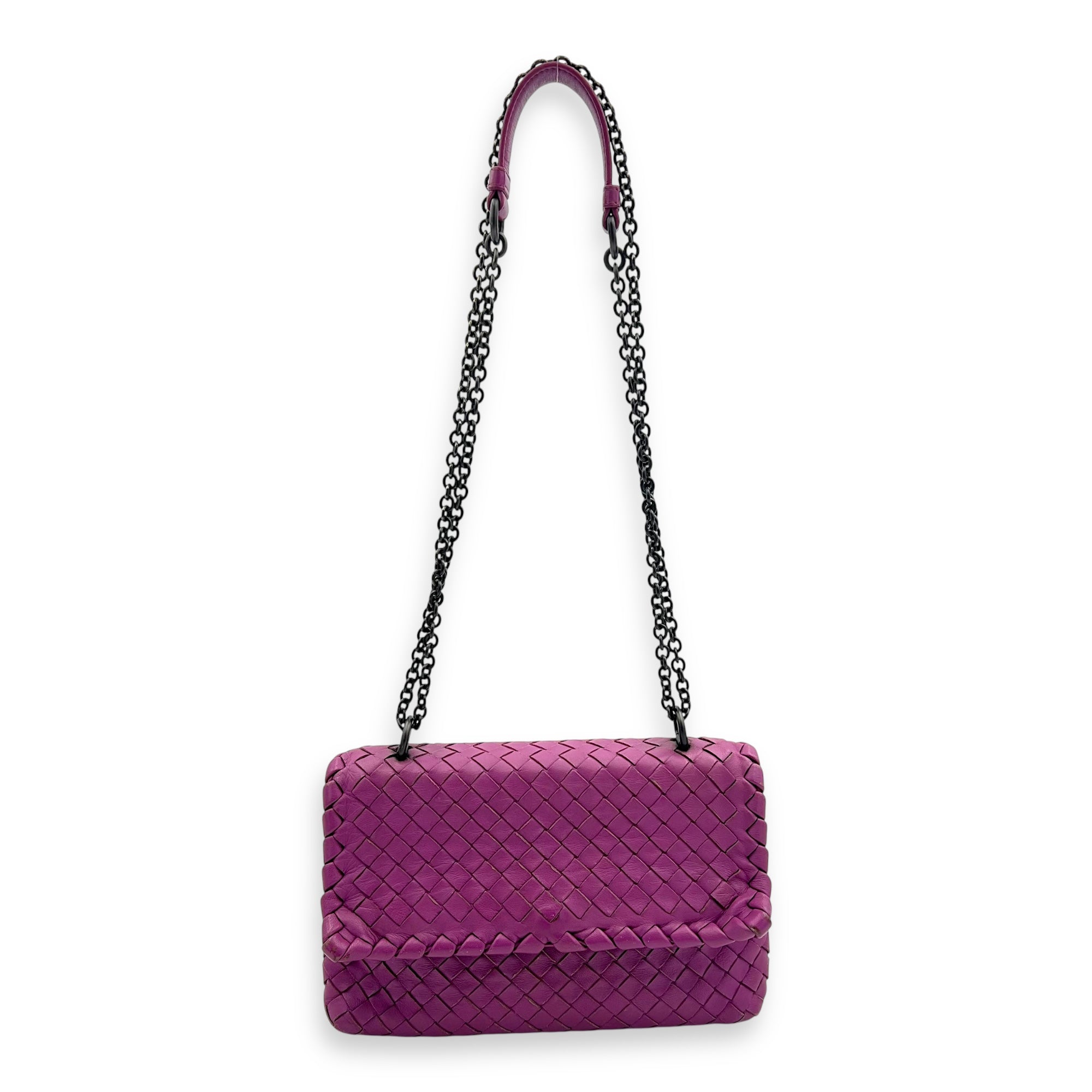 Intrecciato Shoulder Bag Purple in Lambskin, Ruthenium hardware