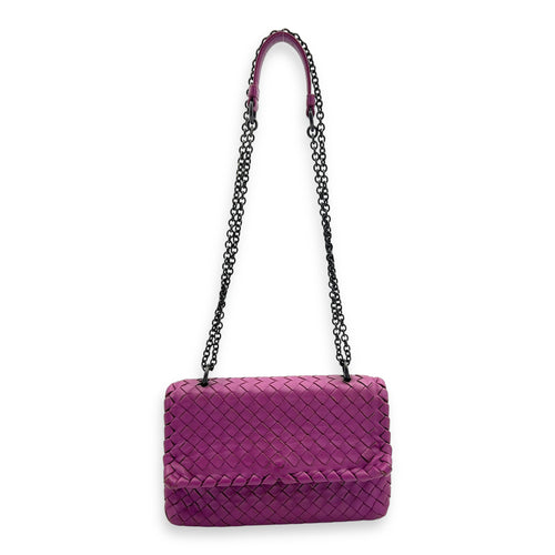 Intrecciato Shoulder Bag Purple in Lambskin, Ruthenium hardware