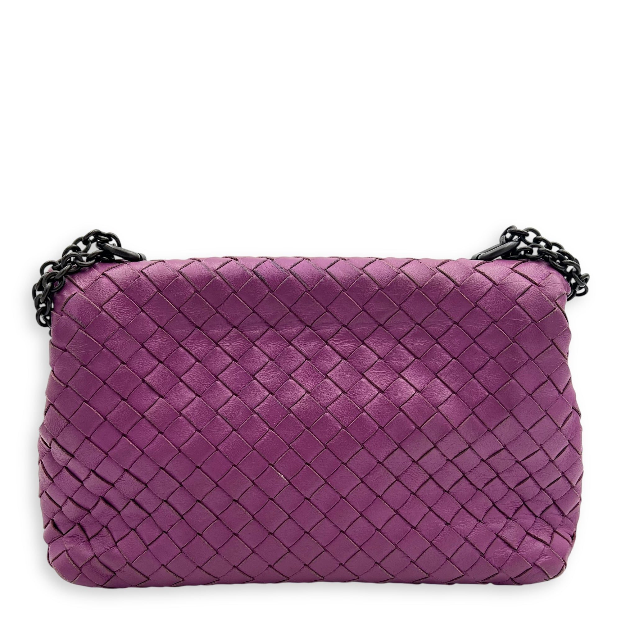 Intrecciato Shoulder Bag Purple in Lambskin, Ruthenium hardware